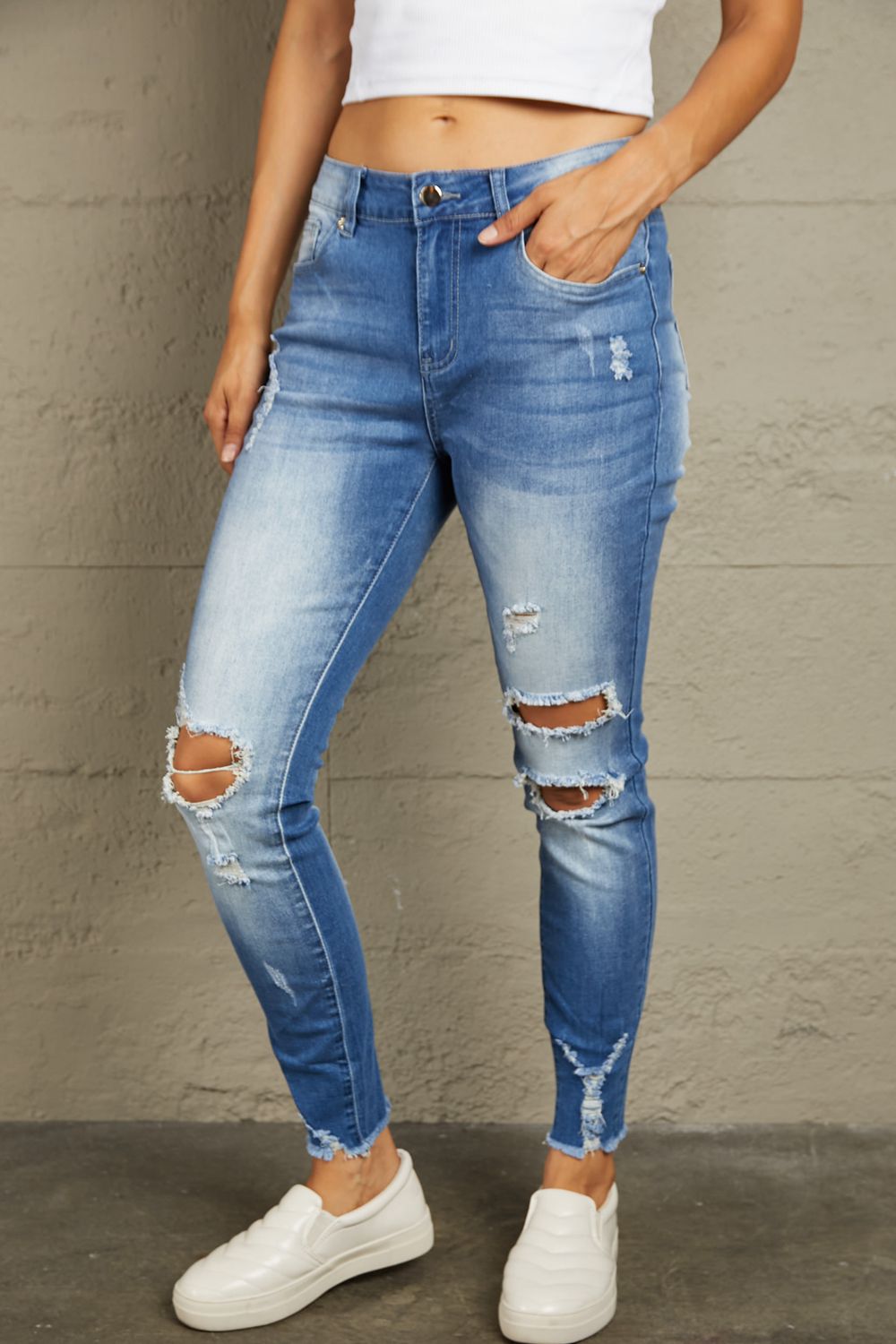 Baeful Faded Mid High Rise Jeans - Jeans - FITGGINS