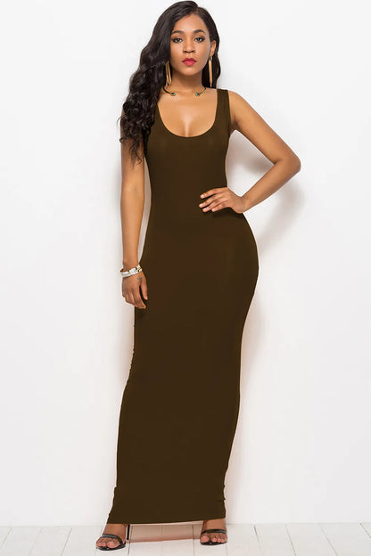 Scoop Neck Wide Strap Maxi Dress Chocolate Fitggins