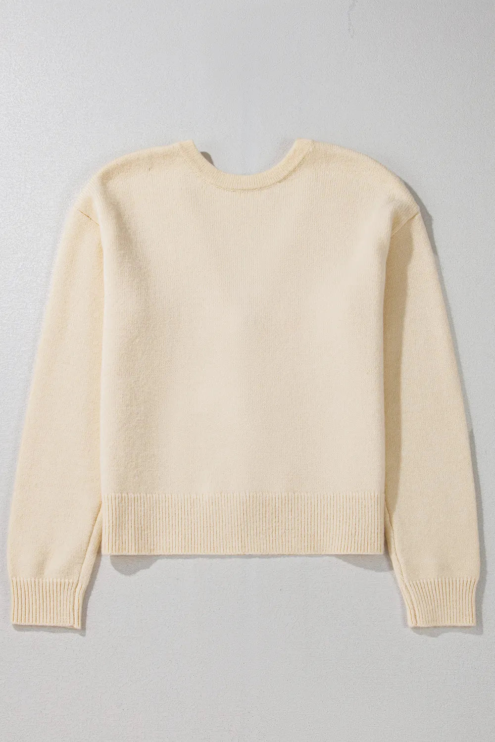Bowknot Front V Neck Long Sleeve Sweater Fitggins