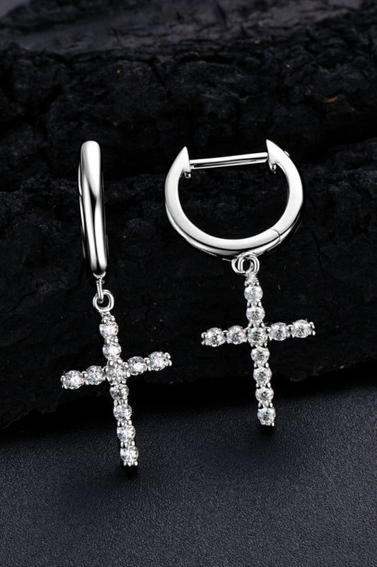 925 Sterling Silver Moissanite Cross Earrings - Earrings - FITGGINS