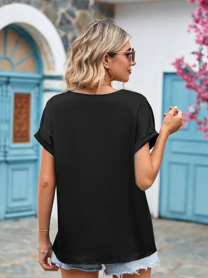 Mandy V-Neck Cuffed Blouse Fitggins