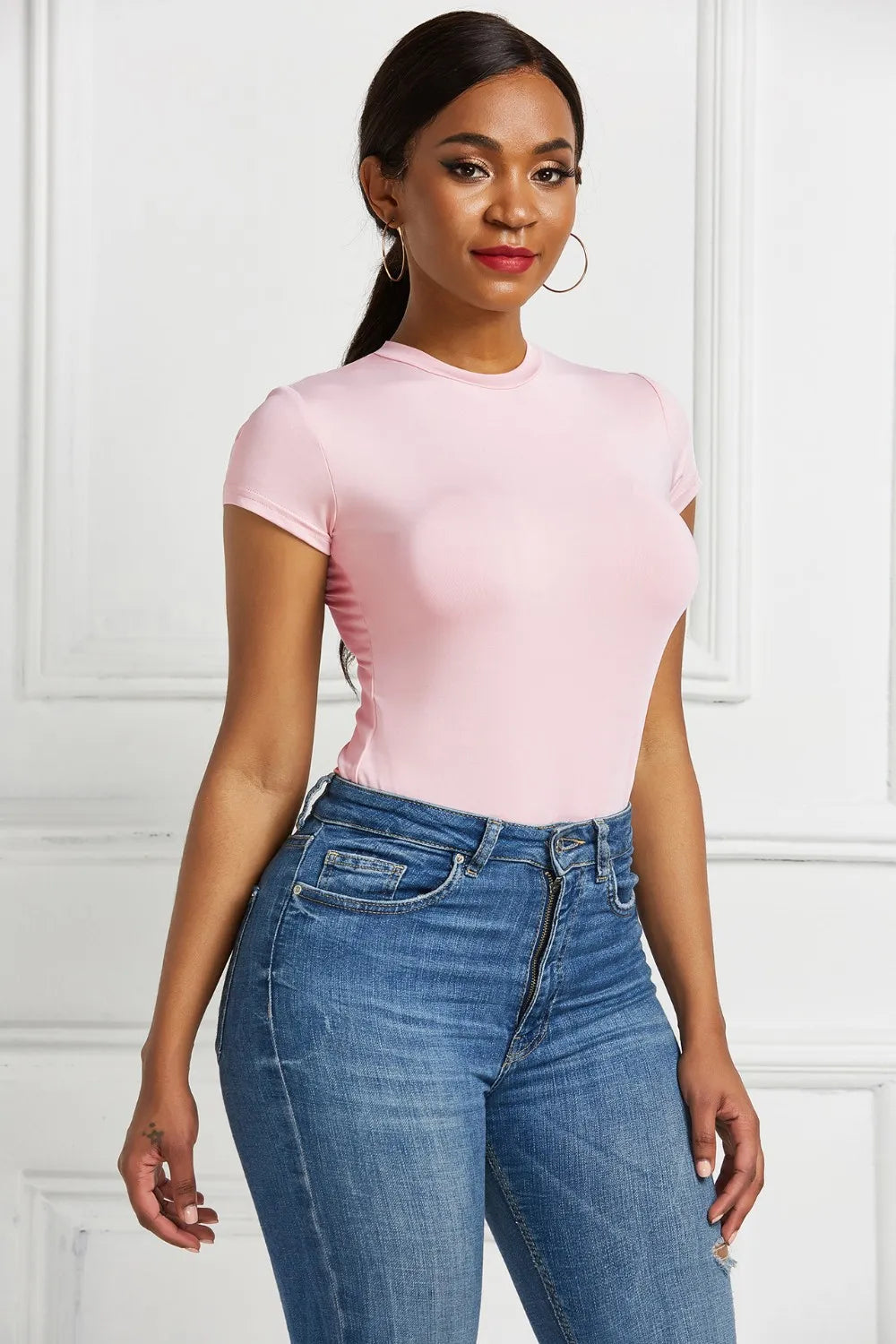 Round Neck Short Sleeve Bodysuit Fitggins