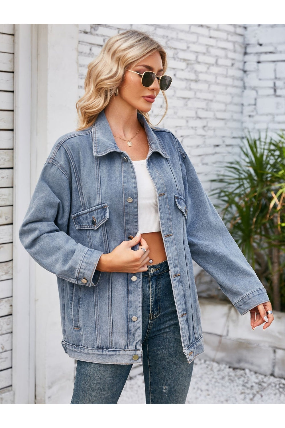 Button Up Long Sleeve Denim Jacket - Denim Jackets - FITGGINS