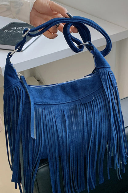 Suede Fringe Adjustable Strap Shoulder Bag - Handbag - FITGGINS