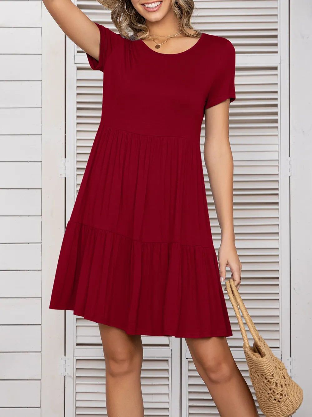 Round Neck Short Sleeve Mini Tee Dress Fitggins