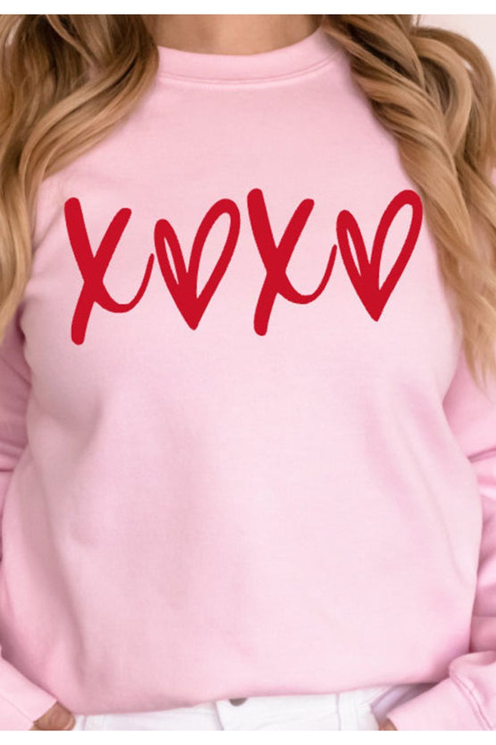 Valentine’s Day XOXO Round Neck Drop Shoulder Sweatshirt - Sweatshirts & Hoodies - FITGGINS