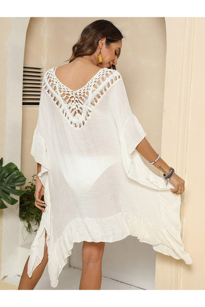 Cutout Ruffled Half Sleeve Cover-Up - Cover-Ups - FITGGINS