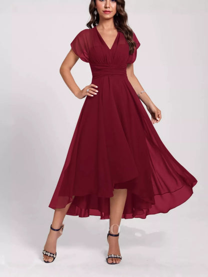 Ruched A-Line Midi Dress Wine Red Fitggins