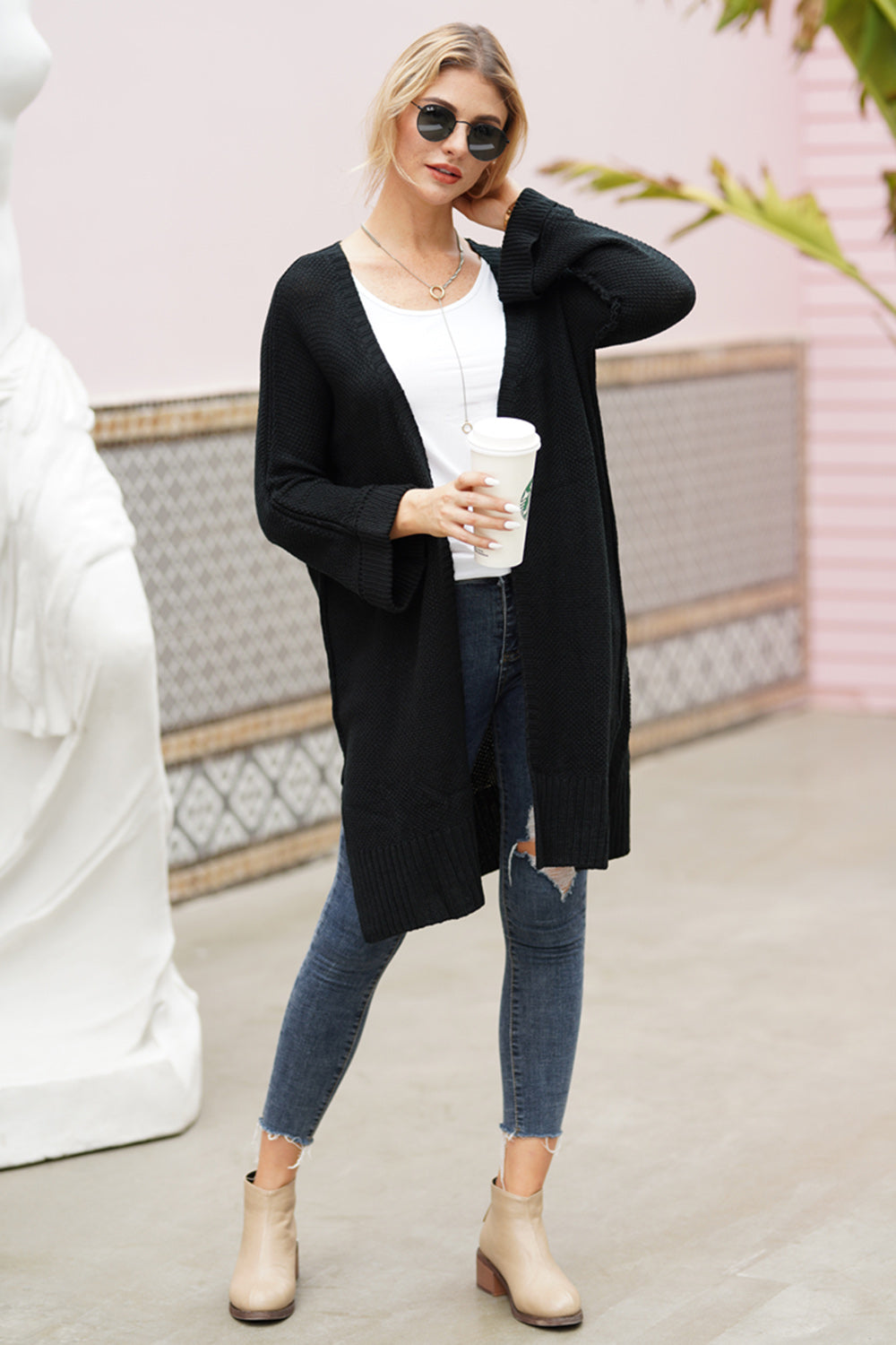 Open Front Long Sleeve Cardigan - Cardigans - FITGGINS