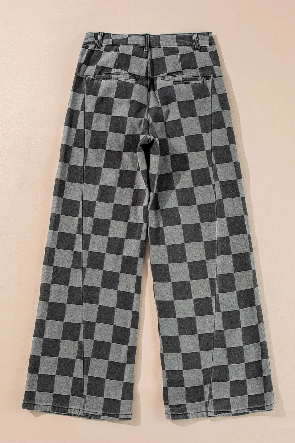 Checkered Wide Leg Jeans with Pockets - Jeans - FITGGINS