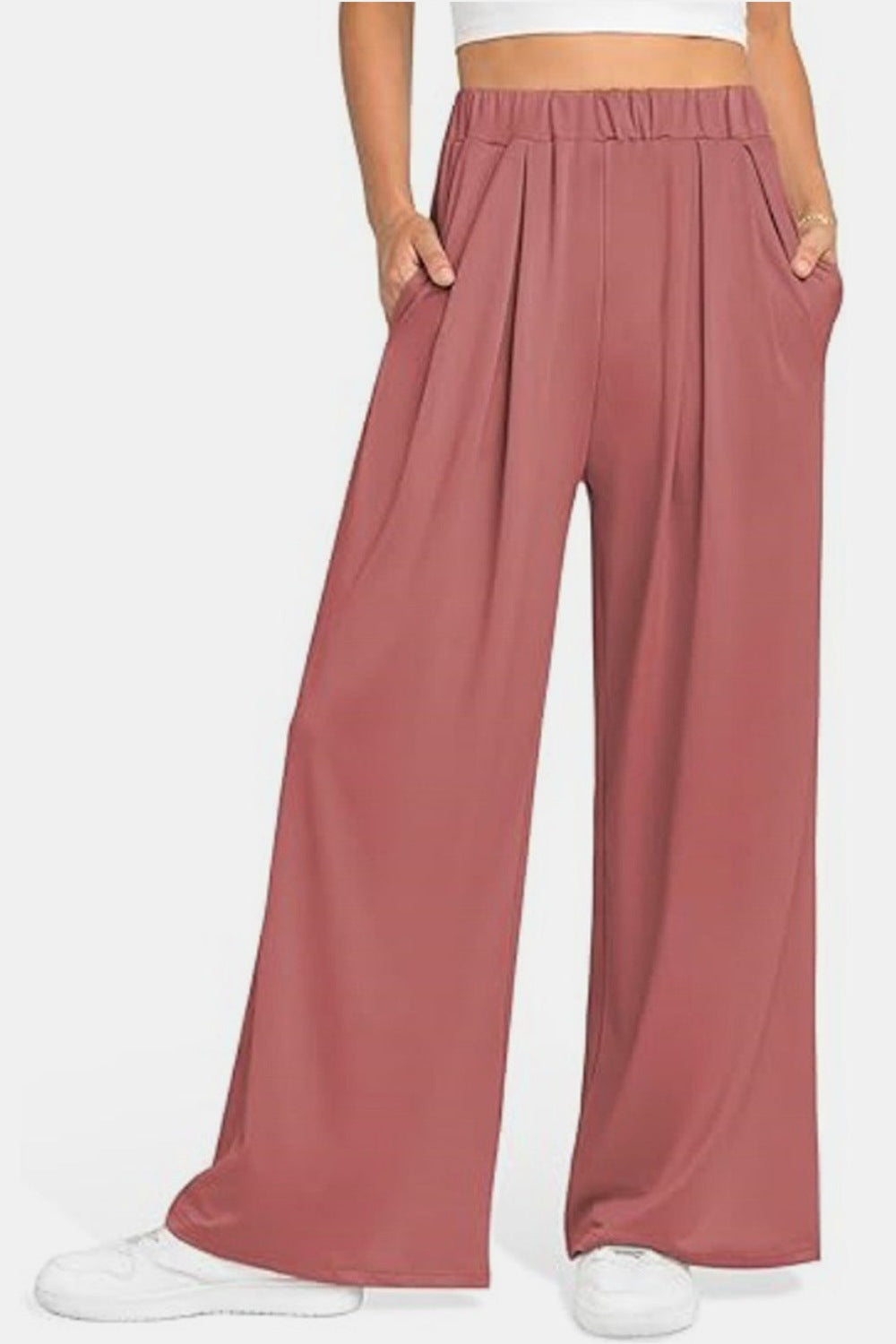 Elastic Waist Wide Leg Pants - Pants - FITGGINS