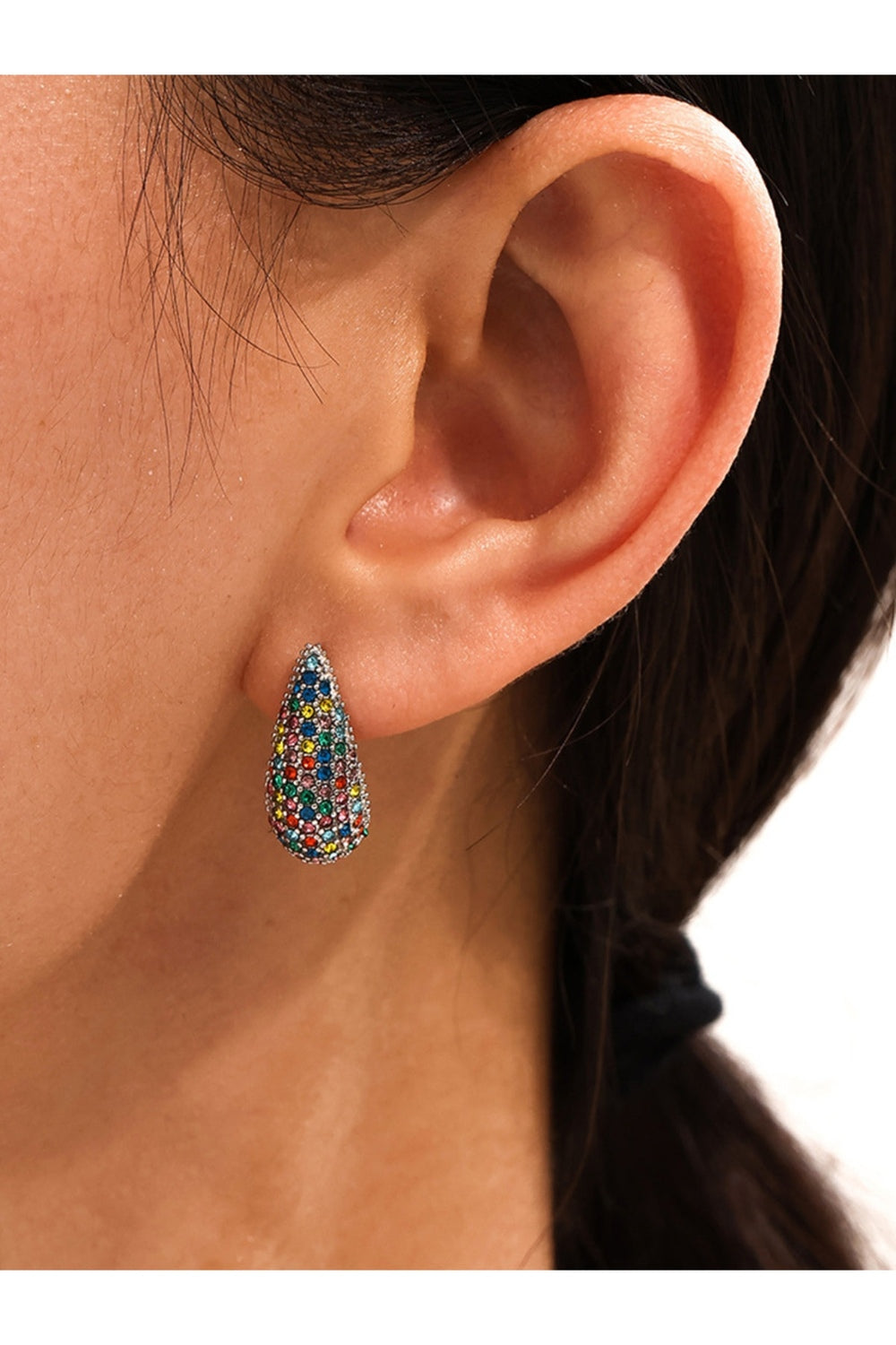 Stainless Steel Inlaid Zircon Teardrop Earrings - Earrings - FITGGINS