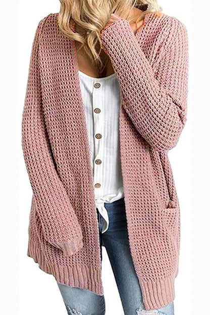 Rib-Knit Open Front Pocketed Cardigan Fitggins