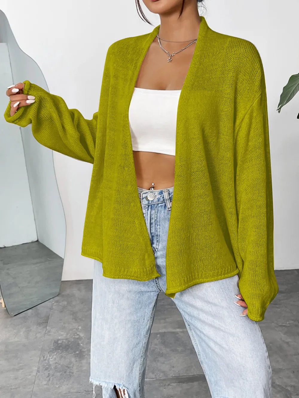 Open Front Dropped Shoulder Cardigan Fitggins