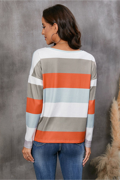 Wide Stripe Top with Pocket - Blouses - FITGGINS