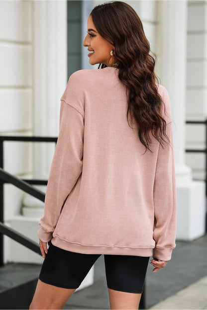 Valentine’s Day Bow Drop Shoulder Long Sleeve Sweatshirt - Sweatshirts & Hoodies - FITGGINS