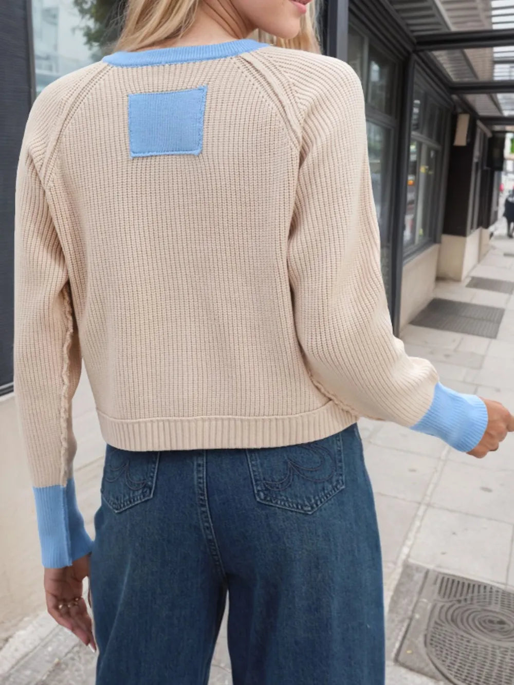 Contrast Button Up Long Sleeve Cardigan Fitggins