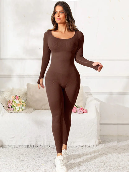 Scoop Neck Long Sleeve Active Jumpsuit Fitggins