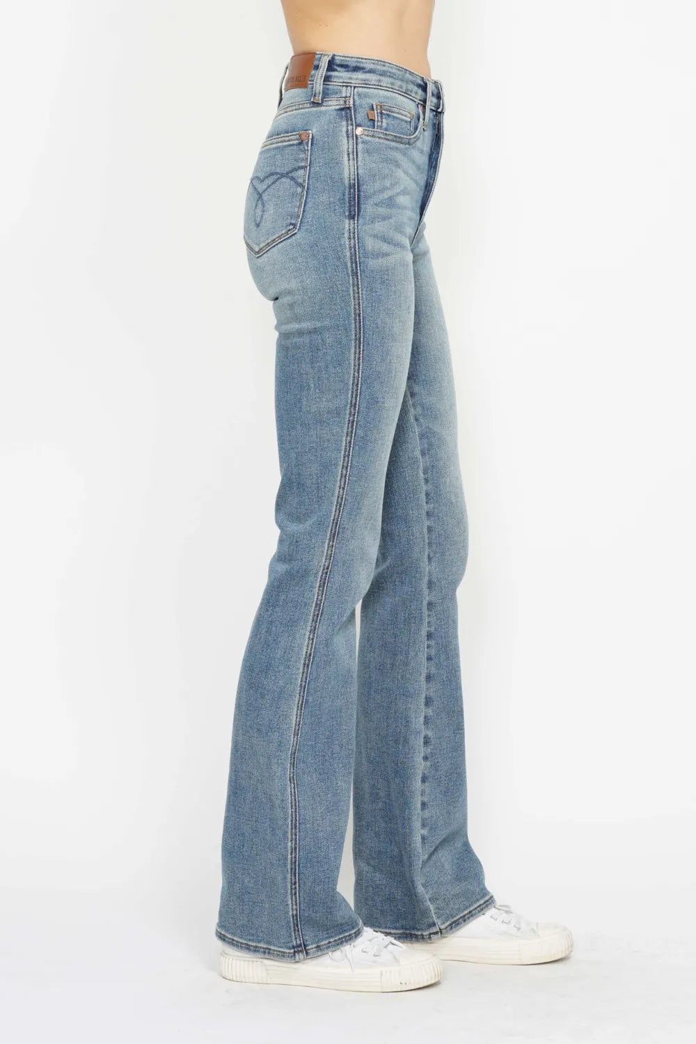Judy Blue Full Size Tummy Control Back Embroidered Pocketed Bootcut Jeans Plus Size Fitggins