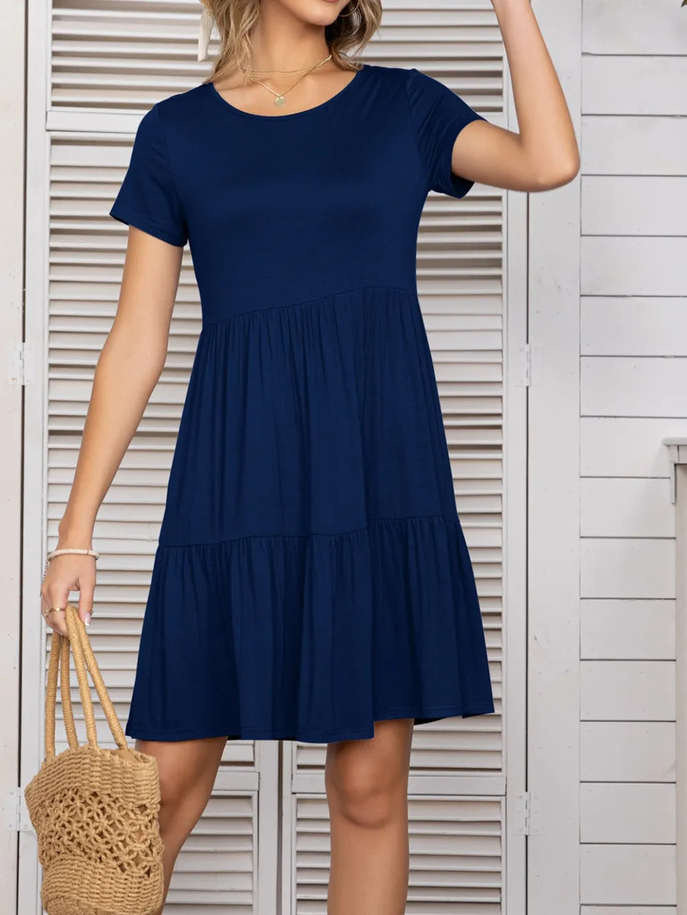 Round Neck Short Sleeve Mini Tee Dress Fitggins