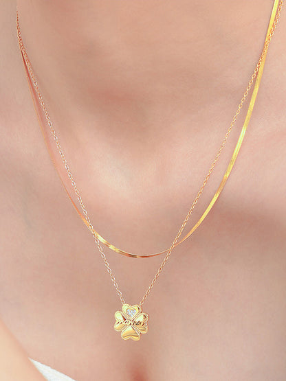 2 Piece 18K Gold-Plated Inlaid Zircon Lucky Clover Necklace - Necklaces - FITGGINS