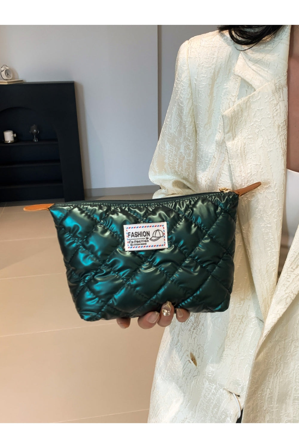 Solid Quilted Clutch with Zipper - Handbag - FITGGINS