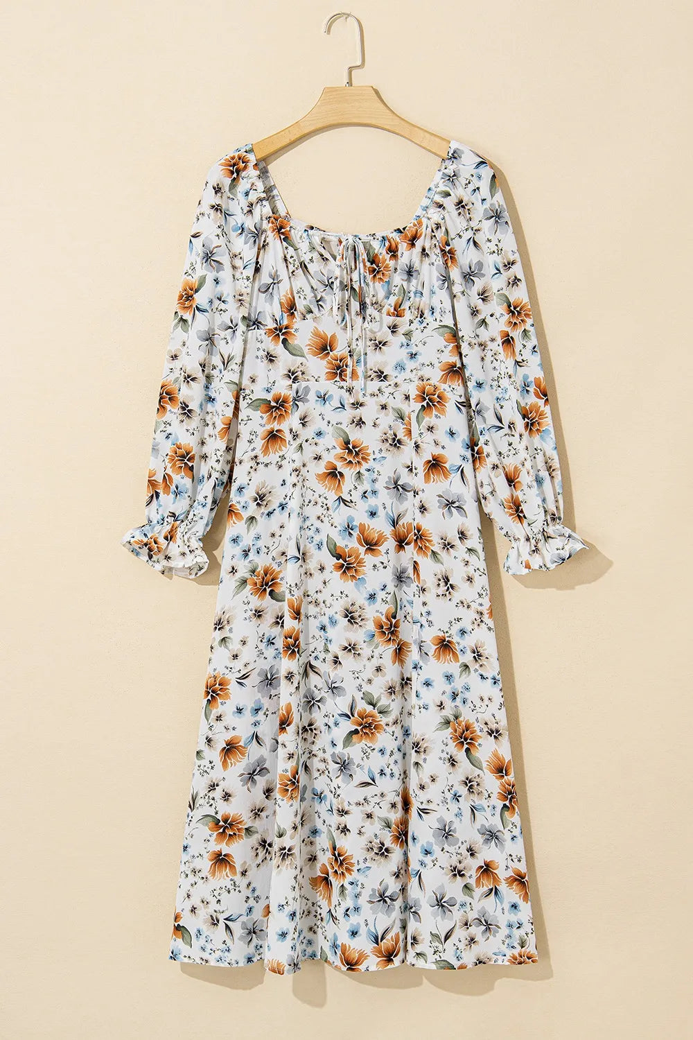 Floral Print Flounce Sleeve Midi Dress Fitggins