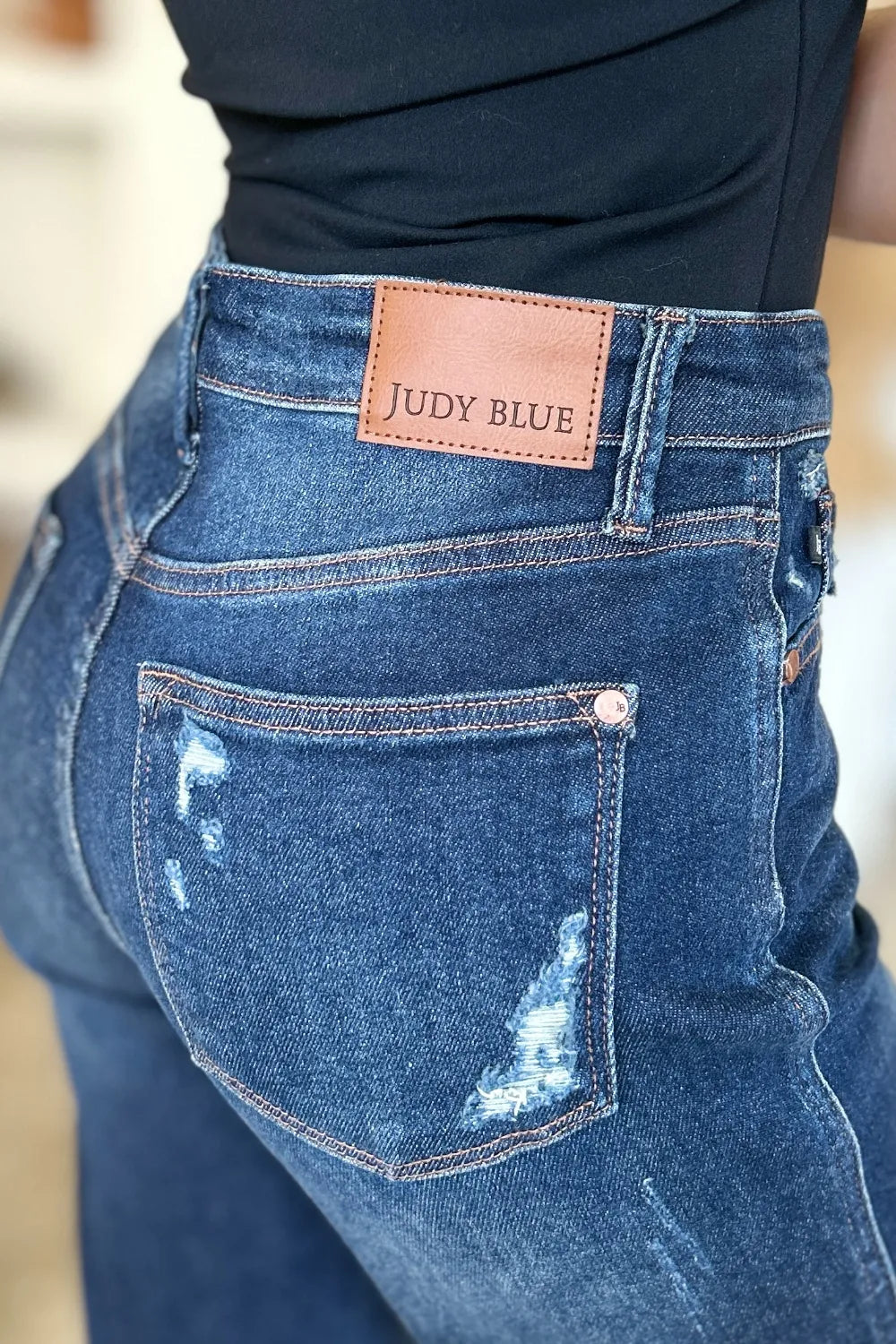 Judy Blue Full Size High Waist Rigid Magic Heavy Destroy Straight Jeans Fitggins