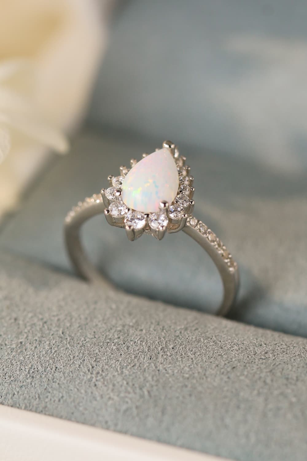 Platinum-Plated Opal Pear Shape Ring - Rings - FITGGINS