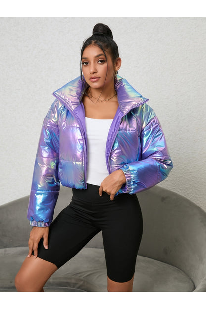 Gradient Zip-Up Collared Puffer Jacket - Jackets - FITGGINS