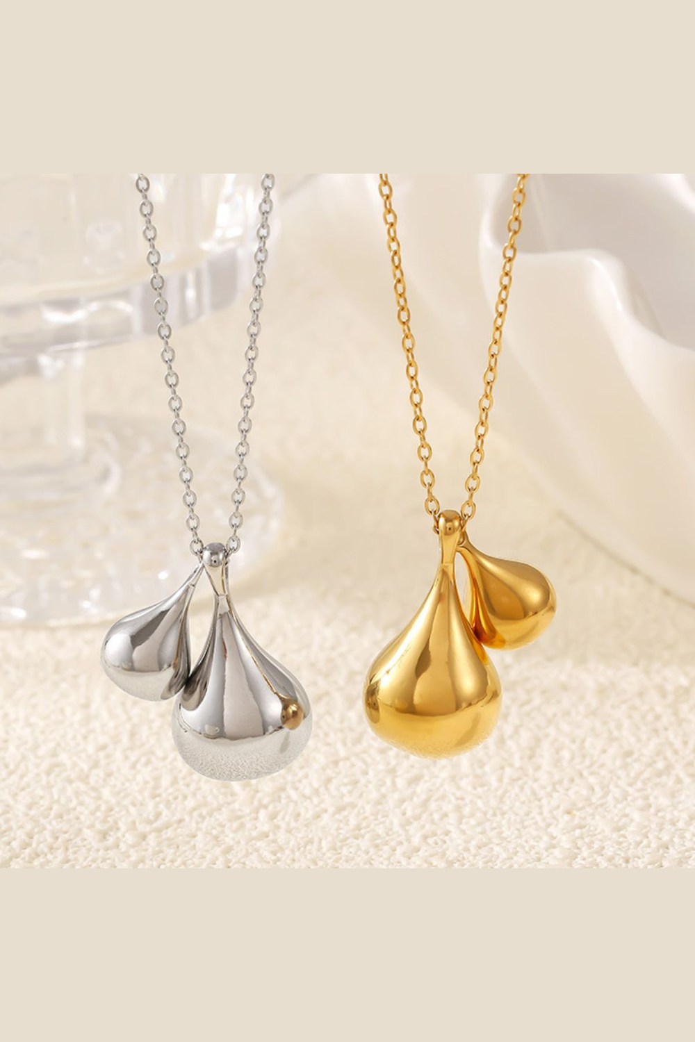 Stainless Steel Water Drop Shape Pendant Necklace - Necklaces - FITGGINS