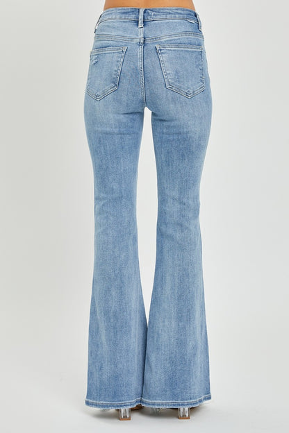 Risen Full Size High Rise Frayed Hem Flare Jeans - Jeans - FITGGINS