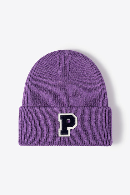 Letter Patch Cuffed Knit Beanie - Hats - FITGGINS