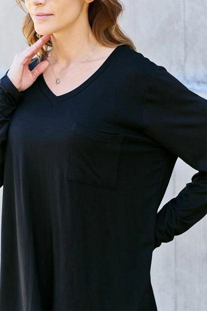 Basic Bae Full Size V-Neck Long Sleeve Top Fitggins