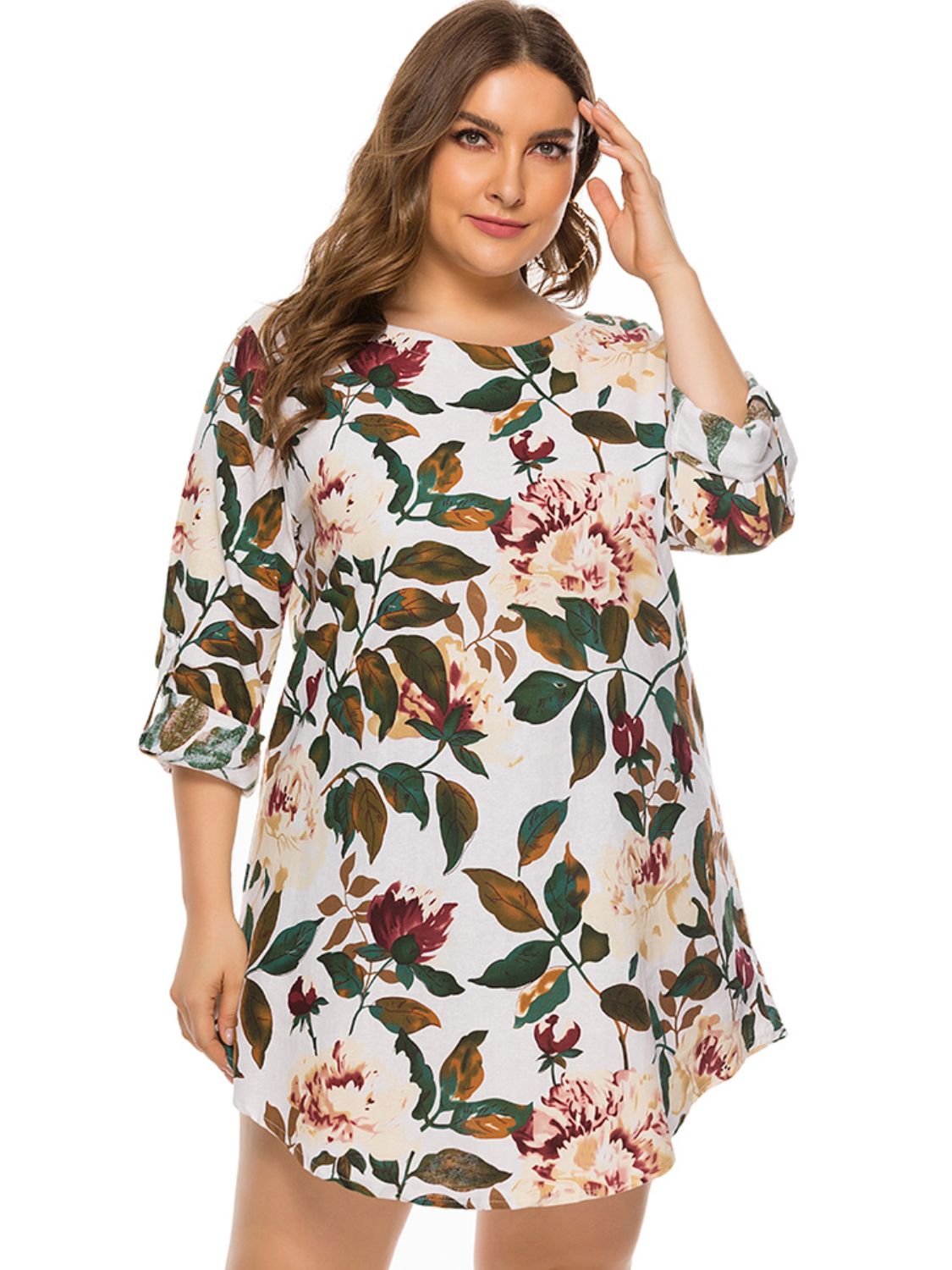Full Size Floral Long Sleeve Mini Dress Fitggins