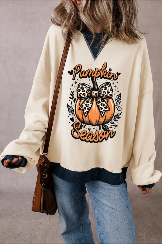 Pumpkin Graphic Long Sleeve Sweatshirt - Sweatshirts & Hoodies - FITGGINS