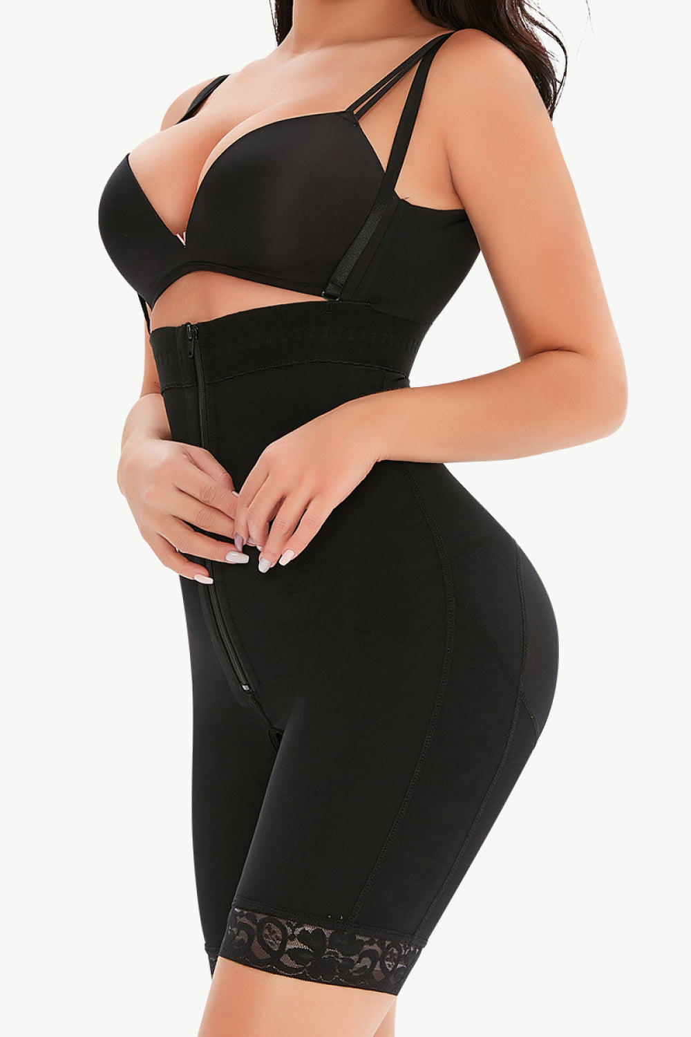 Full Size Lace Detail Zip-Up Under-Bust Shaping Bodysuit Fitggins