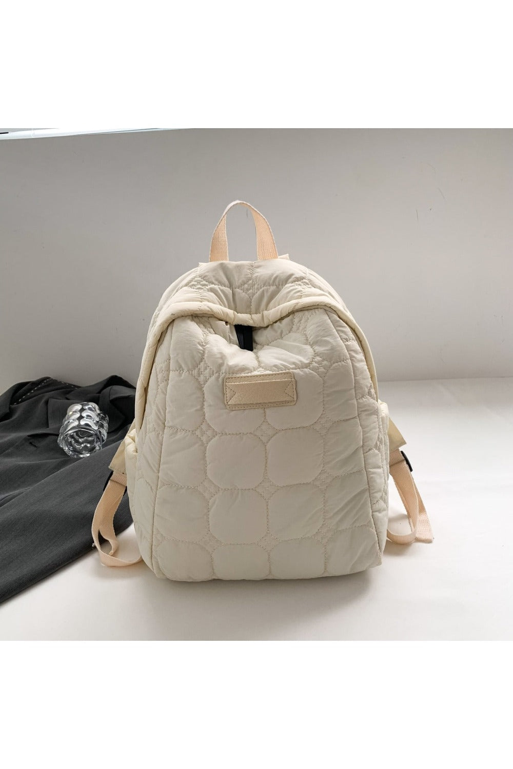 Quilted Polyester Backpack Bag - Handbag - FITGGINS