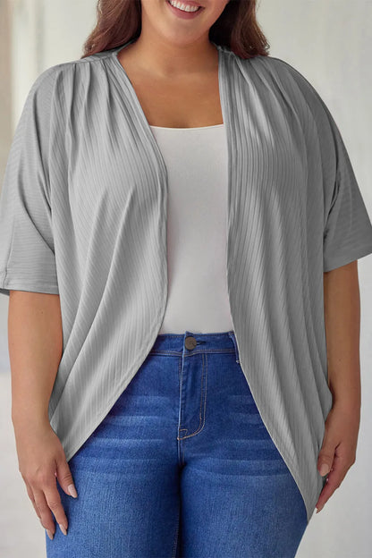 Plus Size Ribbed Cocoon Cover Up Light Gray Fitggins