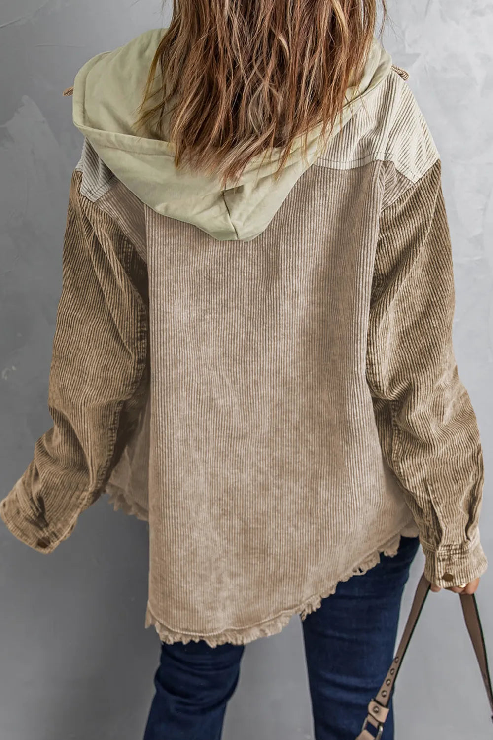 Snap Front Hooded Corduroy Shacket Fitggins