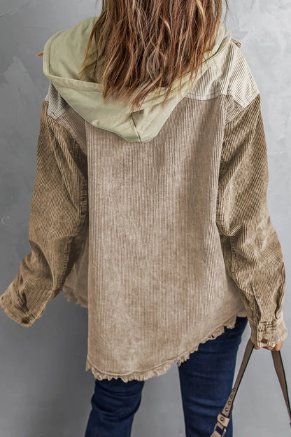Snap Front Hooded Corduroy Shacket Fitggins