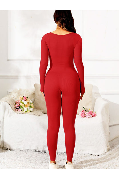 Scoop Neck Long Sleeve Active Jumpsuit - Active Set - FITGGINS