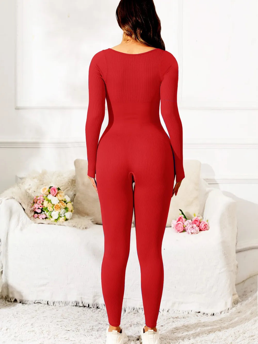 Scoop Neck Long Sleeve Active Jumpsuit Fitggins