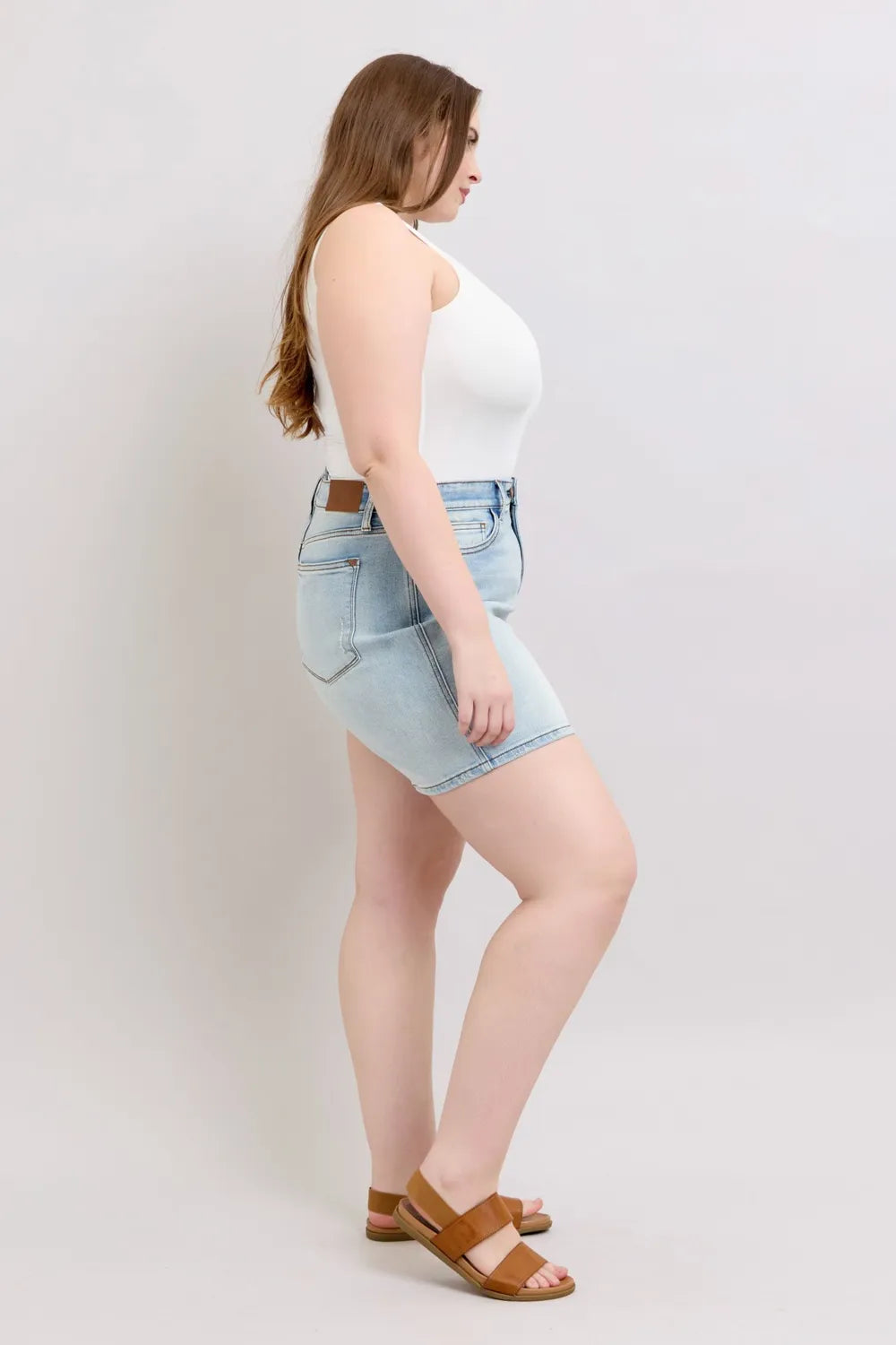 Judy Blue Full Size 2-Button Denim Shorts with Pockets — Plus Size Fitggins