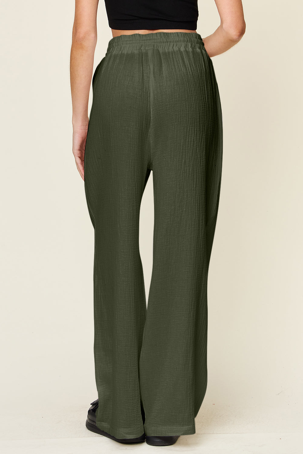 Double Take Full Size Texture Drawstring Wide Leg Pants - Pants - FITGGINS