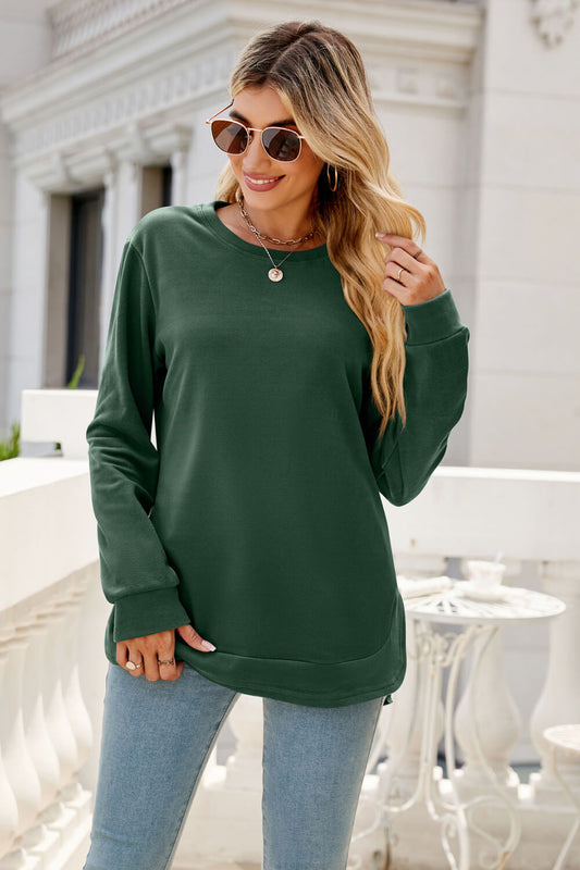 Round Neck Slit Tunic Top - T-Shirts - FITGGINS