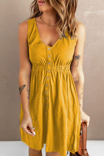 Sleeveless Button Down Mini Magic Dress Yellow Fitggins