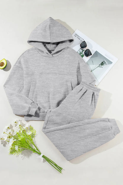 Dropped Shoulder Long Sleeve Hoodie and Pants Active Set Fitggins