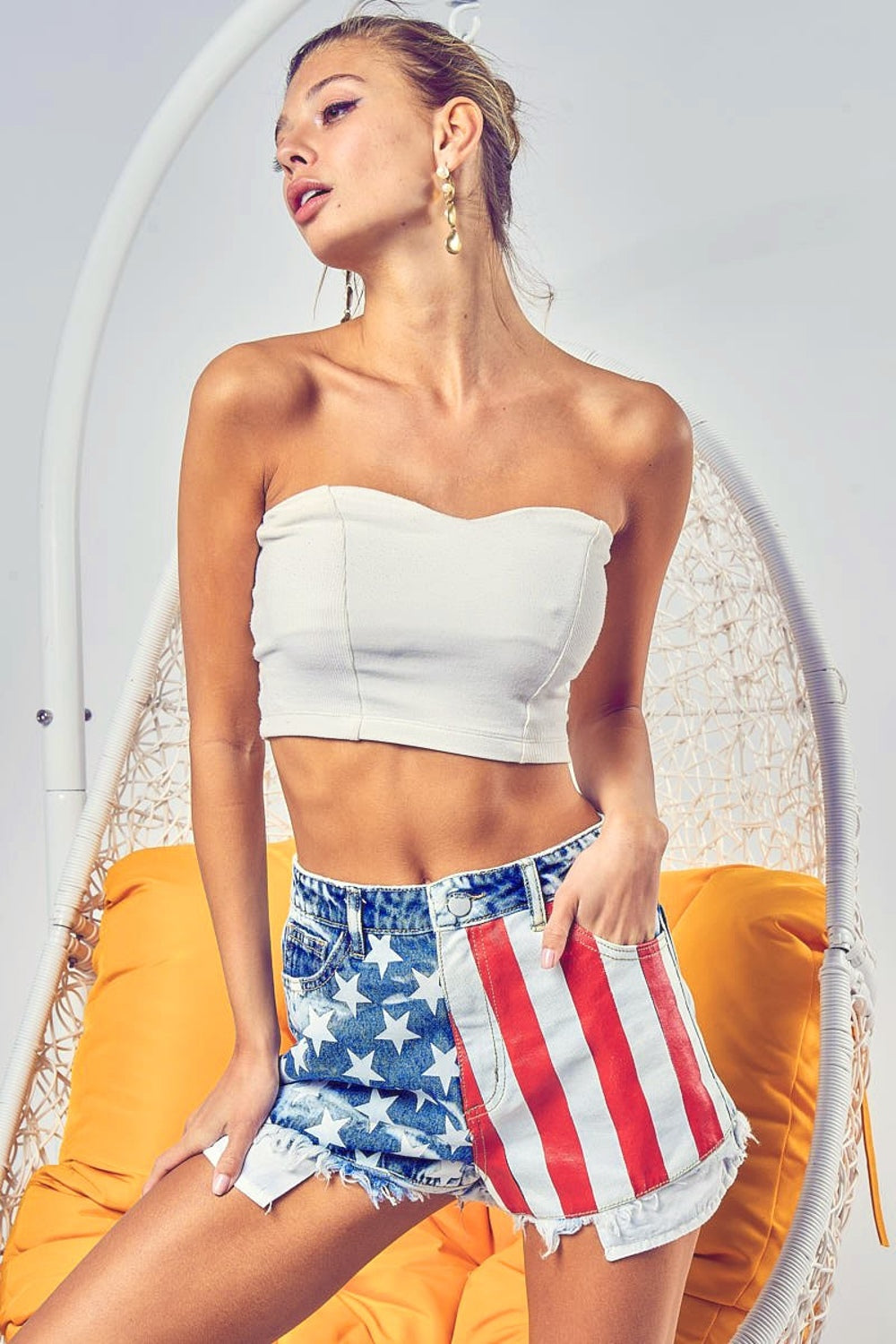 BiBi US Flag Theme Bleached Denim Shorts - Denim Shorts - FITGGINS