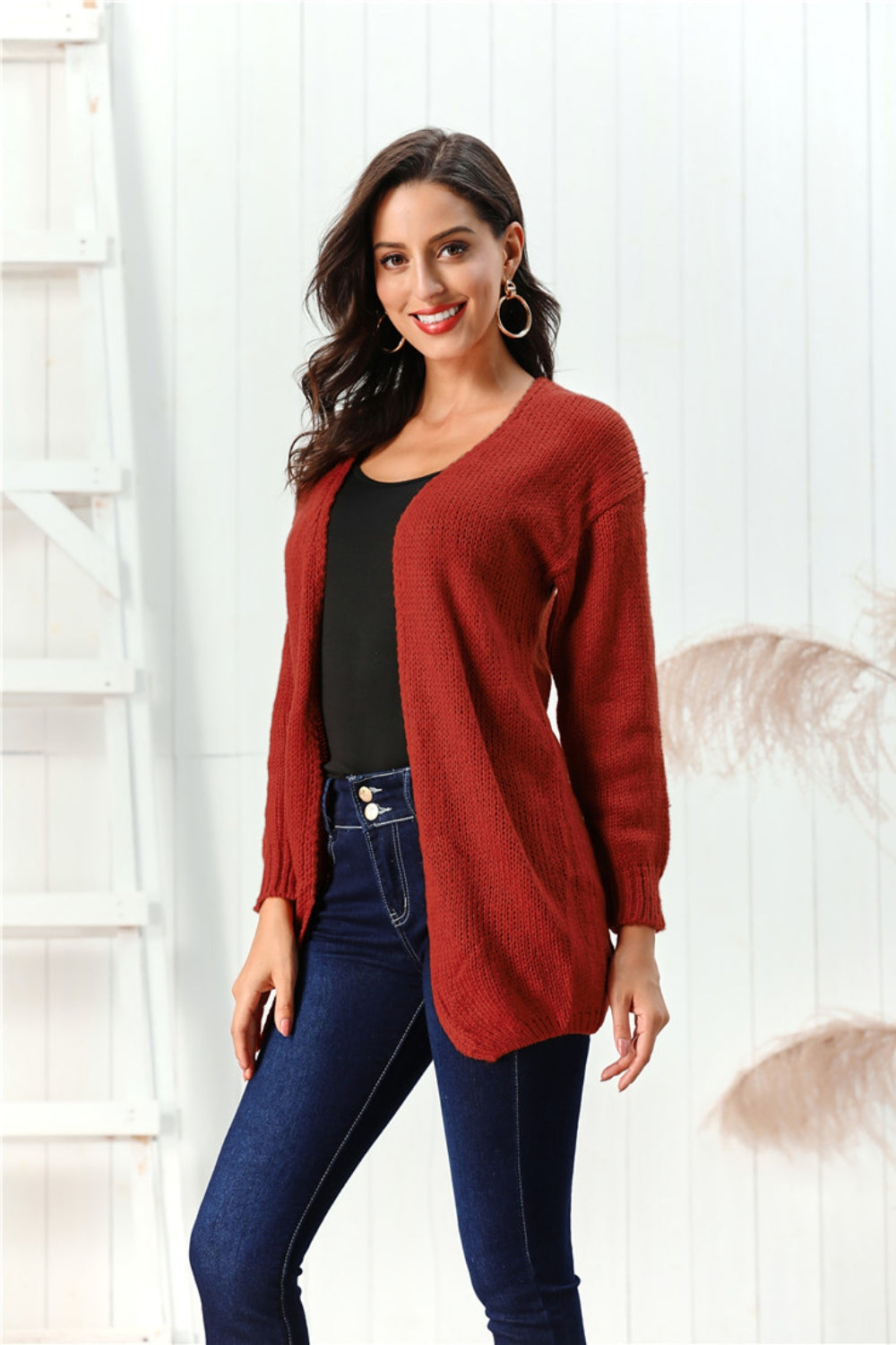 Open Front Long Sleeve Cardigan - Cardigans - FITGGINS